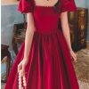 Women’S Beaded Bow Accent Midi Dress - Square Neck Satin for Spring Weddings & Parties
