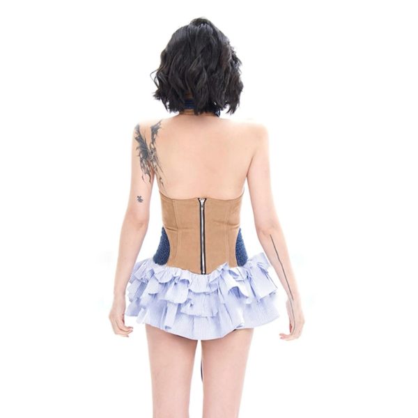 Women’s O-Neck Lace-Up Slim Dress - Sleeveless Patchwork Summer Party Outfit
