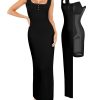 Shapewear Tank Dress Summer Maxi Dress Built-in Bra Square Neck Lace Trim Going Out Vacation Dresses for Women