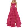 Tulle Floral Prom Dresses for Teens 2025 Tiererd Long Ball Gown Strapless Sweetheart Formal Evening Gowns with Slit