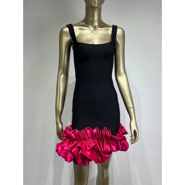 Women’s Square Neck Mini Dress - Sleeveless Color-Block Slimming Party Outfit