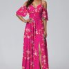 Women's Bridesmaid Dresses 2025 for Wedding Long Cold Shoulder Vintage Flower Print Summer Chiffon Dresses