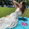 Women's Summer V Neck Tie Strap Maxi Dress Halter Ruffle Hem Long Dresses Spaghetti Strap Long Flowy Dresses