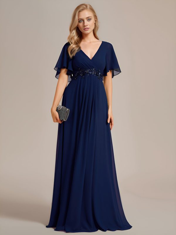 Women's Mother's Dress Chiffon V Neck A Line Appliques Waist Formal Dresses 01960