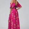 Women's Bridesmaid Dresses 2025 for Wedding Long Cold Shoulder Vintage Flower Print Summer Chiffon Dresses