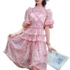Women Embroidered Ruffle Summer Dress Light Short Sleeve Temperament Flower Dress