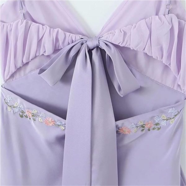Floral Embroidery Slip Dress Women Backless V Neck Mini Skirt Summer Holiday Beach Robe Nightgown Loungewear