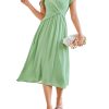 Womens Dresses Ruffle Short Sleeves Empire Waist Elastic V-Neck A-Line Maxi Dress Light Green ＆ Wine Red 2 Sets