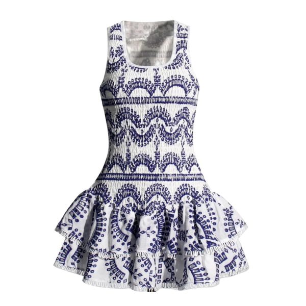 Women Summer Sundress Holiday Print Embroidery Sleeveless Tank Elastic Back Cocktail Party Dress