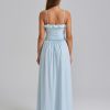 Summer Casual Maxi Sundress Ruffle V Neck Spaghetti Strap Boho Flowy Beach Vacation Long Dresses for Women 2025