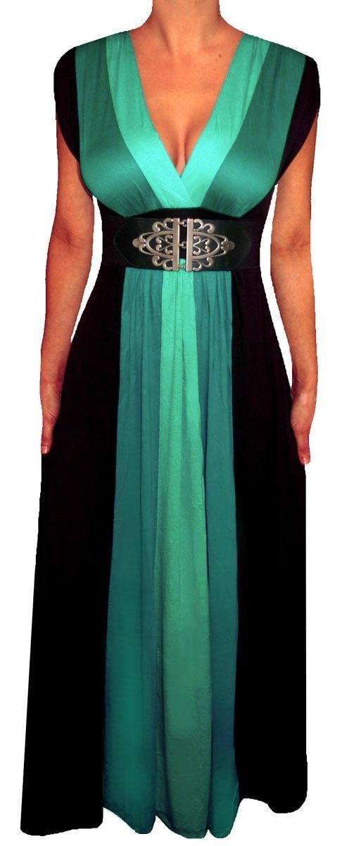 Plus Size Women Black Green Slimming Empire Waist Maxi Dress Made in USA