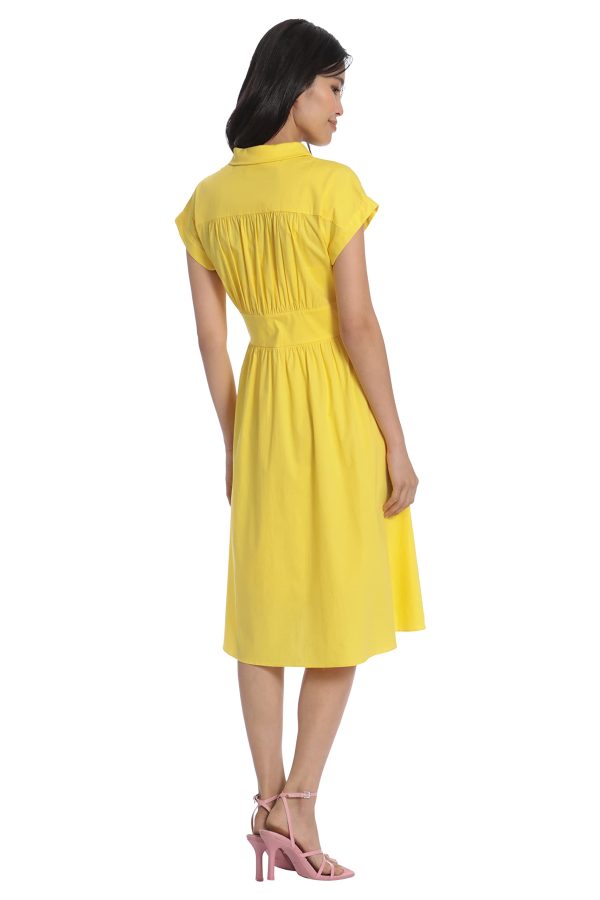 Women's Cap Sleeve Collar Dress with Wide Waistband and Front Placket