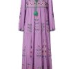 Women's Boho Embroidery Long-Sleeved Floral V Neck Holiday Maxi Dresses