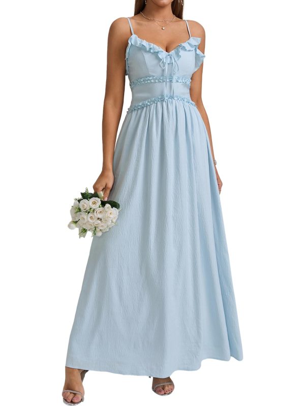 Summer Casual Maxi Sundress Ruffle V Neck Spaghetti Strap Boho Flowy Beach Vacation Long Dresses for Women 2025