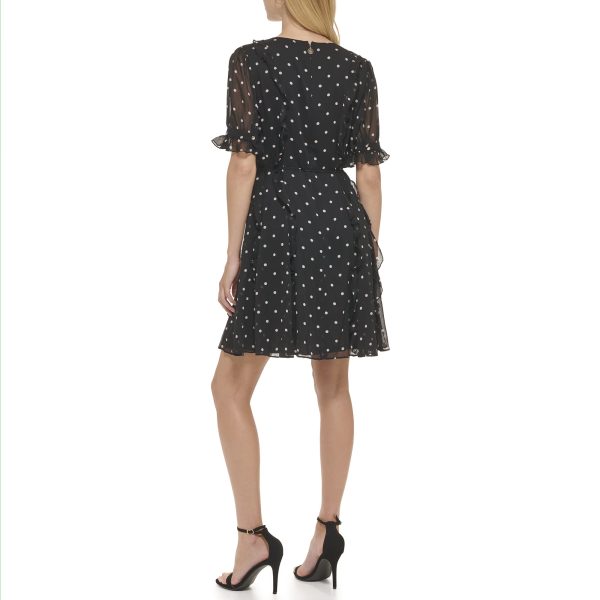 Women's Fit and Flare Chiffon Short Sleeve Round Neck Dress