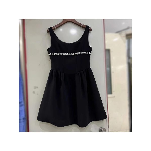 Women’s Square Collar Diamond Dress - Sleeveless Summer Cocktail Party Outfit