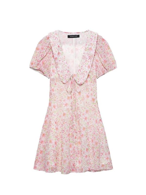 Women's Sweetheart Floral Mini Dress Sexy Slim V-Neck Vacation Beach Party Dresses