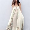 Women Maxi White Boho Vintage Floral Embroidered Sleeveless Strap Beach Long Dresses