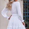 Womens Casual Spring Summer 2025 Deep V Neck Knotted Tiered Chiffon Elegant Mini Short Swing Skater Dresses