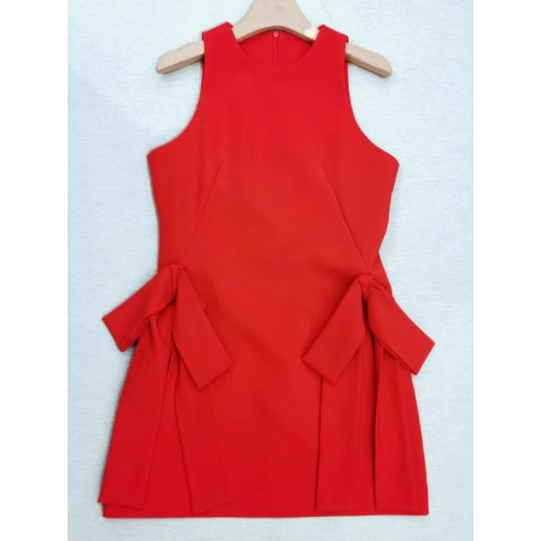 Women’s O-Neck Slimming Bowknot Mini Dress, Sleeveless High Waist Patchwork Designer Casual Summer Dress