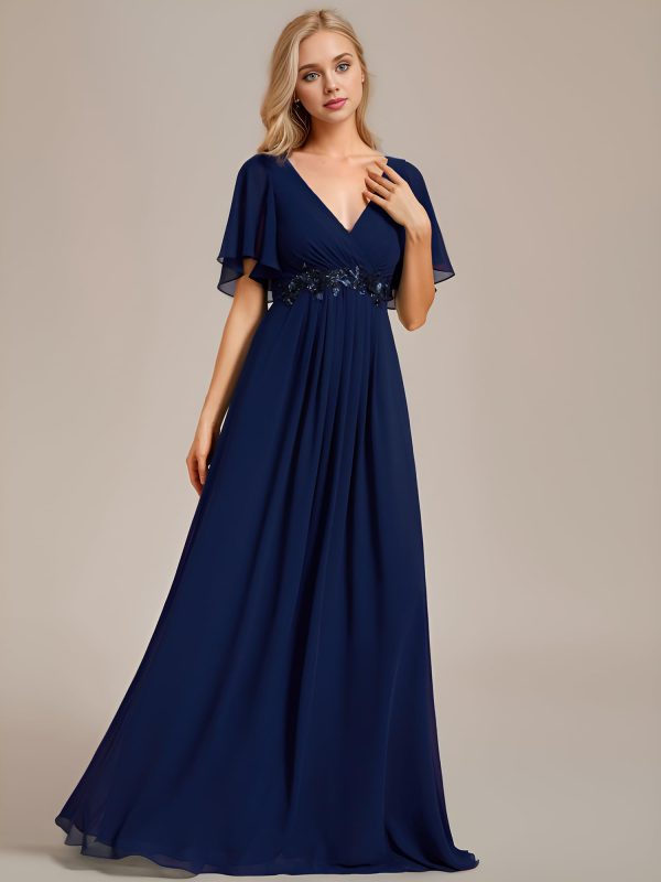 Women's Mother's Dress Chiffon V Neck A Line Appliques Waist Formal Dresses 01960