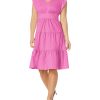 Women's Cotton Poplin V-Neck Tiered Feminine Easy Summer Vacation Dress