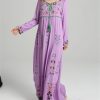 Women's Boho Embroidery Long-Sleeved Floral V Neck Holiday Maxi Dresses