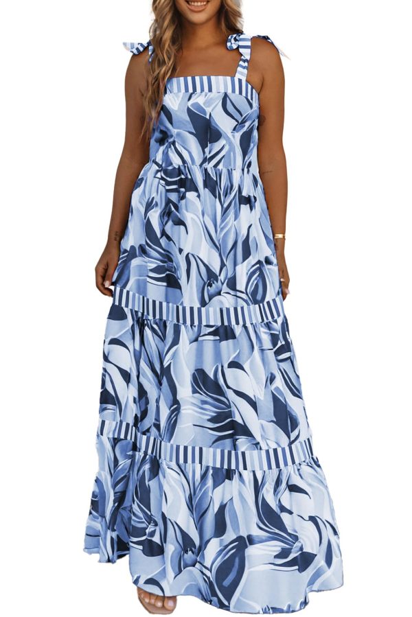 Women's 2025 Summer Sleeveless Floral Print Maxi Dress Strap Square Neck Beach Sun Dress