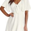 Womens Dresses 2025 Spring Summer Deep V Neck Elegant Bow tie Mini Dress S-XL