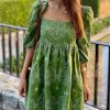 Boho Puff Sleeve Mini Dress Women Embroidery Hollow Out Casual Loose Short Beach Dress Lightweight Summer
