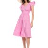 Women's Cotton Poplin V-Neck Tiered Feminine Easy Summer Vacation Dress