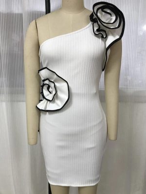 Women’s Diagonal Collar Slim Dress - Sleeveless Color-Block Summer Party Outfit