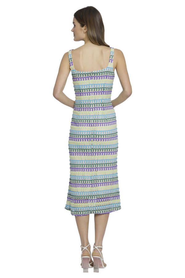 Sweetheart Neckline Midi Striped Knit, Square Neck, Summer Beach Vacation Dresses for Women