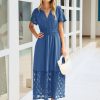 Simplee Womens 2025 Summer Boho Maxi Dress V Neck Empire Waist Long Flowy Dresses with Pockets