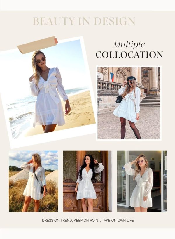 Womens Casual Spring Summer 2025 Deep V Neck Knotted Tiered Chiffon Elegant Mini Short Swing Skater Dresses