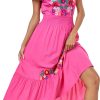 Women's Summer Maxi Dress Casual Floral Embroidered Round Neck Short Sleeve Ruffle Tiered Dress Flowy Boho Beach Sundress