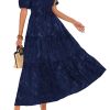 Womens Summer Dresses Wedding Guest Floral Midi Sundress Short Puff Sleeve Flowy A Line Smocked Tiered Boho Dress