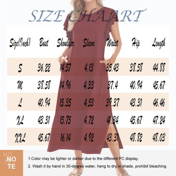 Women's Gradient Color Maxi Dress with Ruffle Sleeves and Pockets Casual Loose Fit Summer Beach Sundress