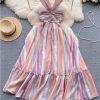 Bandage Midi Dress Women Summer Beach Vacation Sleeveless A-Line Holiday Dress Sexy Resort Evening Wear