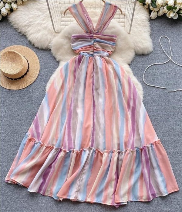 Bandage Midi Dress Women Summer Beach Vacation Sleeveless A-Line Holiday Dress Sexy Resort Evening Wear