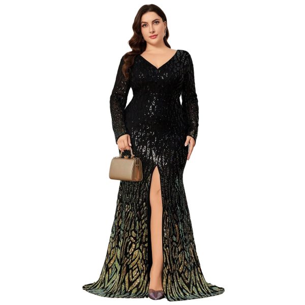 Women's Plus Size Sequin Dress Luxurious Style Formal Cocktail Evening Party Maxi Dresses