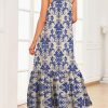Women Summer Dresses 2025 Spaghetti Strap Scoop Neck Smocked Ruffle Flowy Boho Maxi Dress