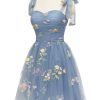 Short Homecoming Dresses for Teens Flower Embroidery Tulle Spaghetti Strap Knee Length Daisy Floral Prom Dresses