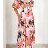 Women's Boho Floral Midi Dress Smocked Beach Flowy Dress