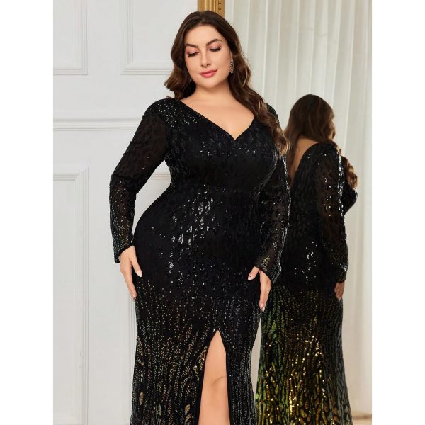 Women's Plus Size Sequin Dress Luxurious Style Formal Cocktail Evening Party Maxi Dresses