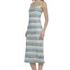 Sweetheart Neckline Midi Striped Knit, Square Neck, Summer Beach Vacation Dresses for Women