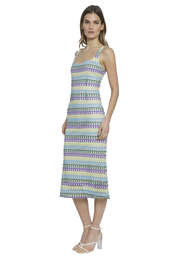 Sweetheart Neckline Midi Striped Knit, Square Neck, Summer Beach Vacation Dresses for Women