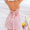 Women's Mini Dress Floral Twisted V Neck Sleeveless Short Dress Pleated Self Tie Back Mini Dress