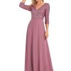Women's Elegant Formal Dress V-Neck Long Sleeve Sequin Maxi Chiffon Evening Dresses 00751