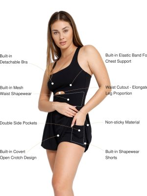 Shapewear Jumpsuit Workout Romper Tennis Dress Look Athletic Rompers For Women Waist Cutout Design